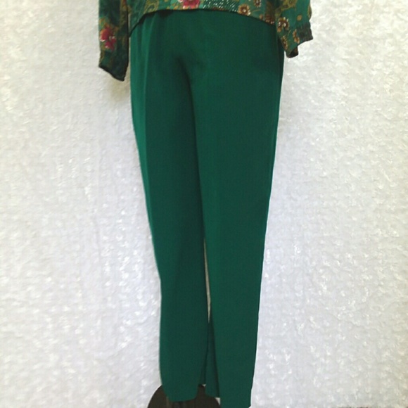 90s Petite Deep Green Floral Jacket Pantsuit - Picture 8 of 8